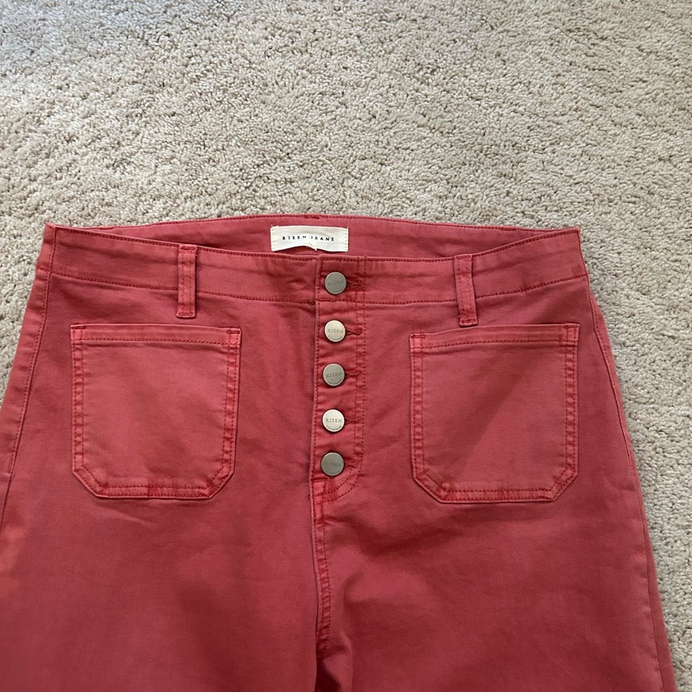 Risen Salmon pink Wide Leg Patch Pocket Button Fly Jeans size 1XL - Picture 3 of 11
